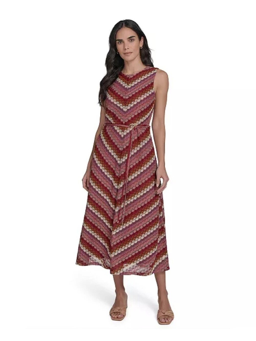Jessica Howard Dress 14P NWT Crochet Lace Chevron Midi Dress Tie Waist Petite